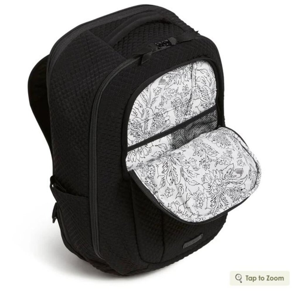 Vera Bradley Large Travel Backpack Microfiber Classic Black (12 x19 x 7") NWT - Picture 2 of 2